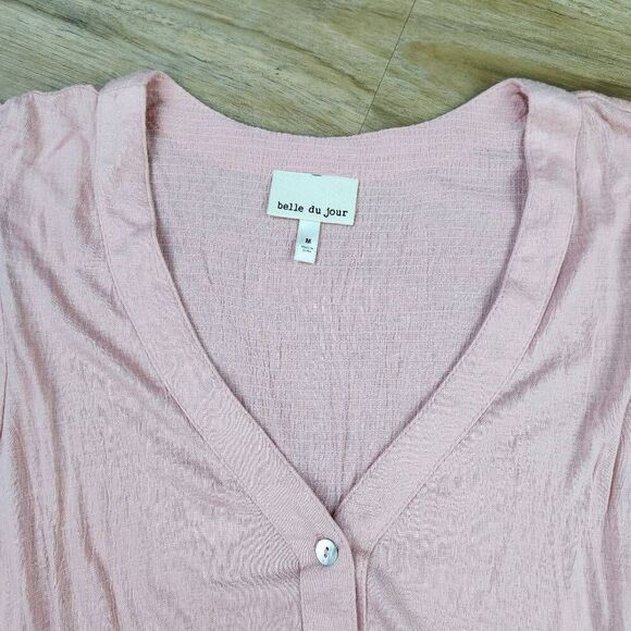 🍑Belle Du Jour Pink Layered Ruffle Cap Sleeve Top Medium - Picture 3 of 9